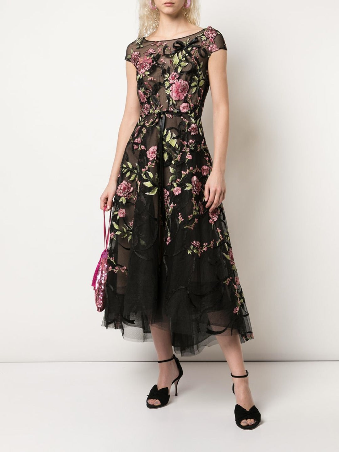 Floral Embroidered Midi Dress – Marchesa
